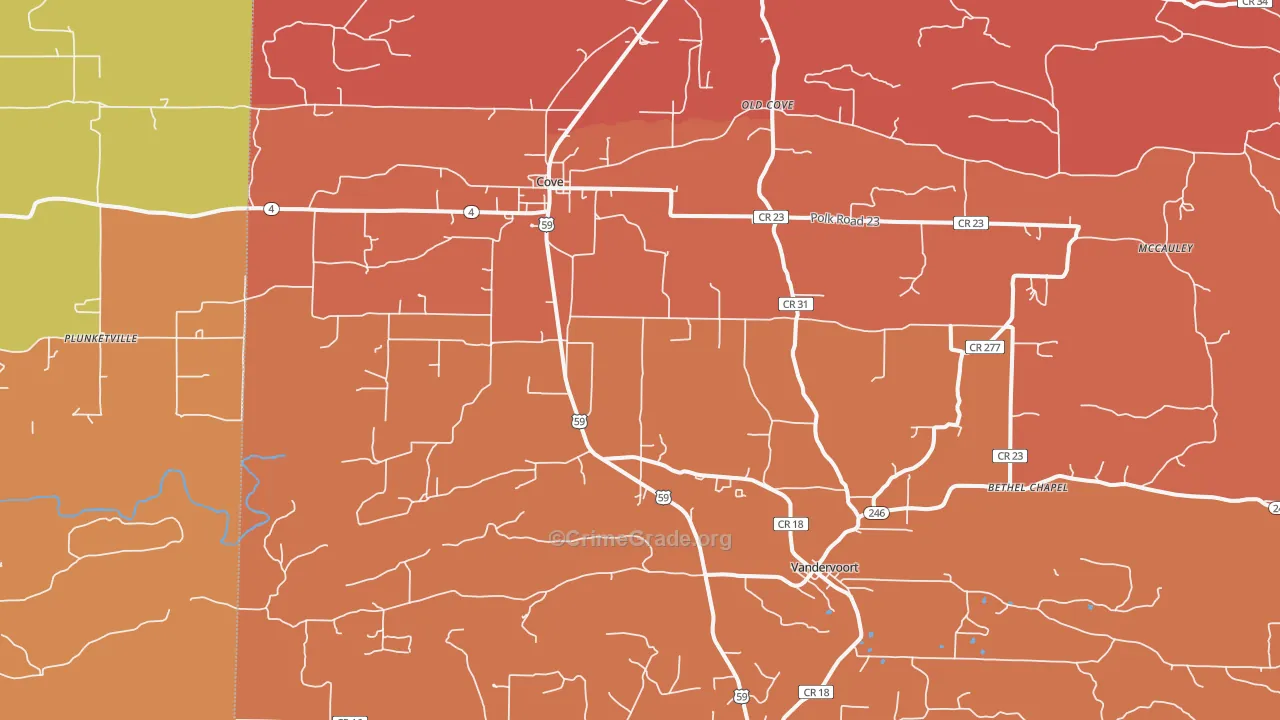 Cove, AR Map of Drug-Related Crime Rates