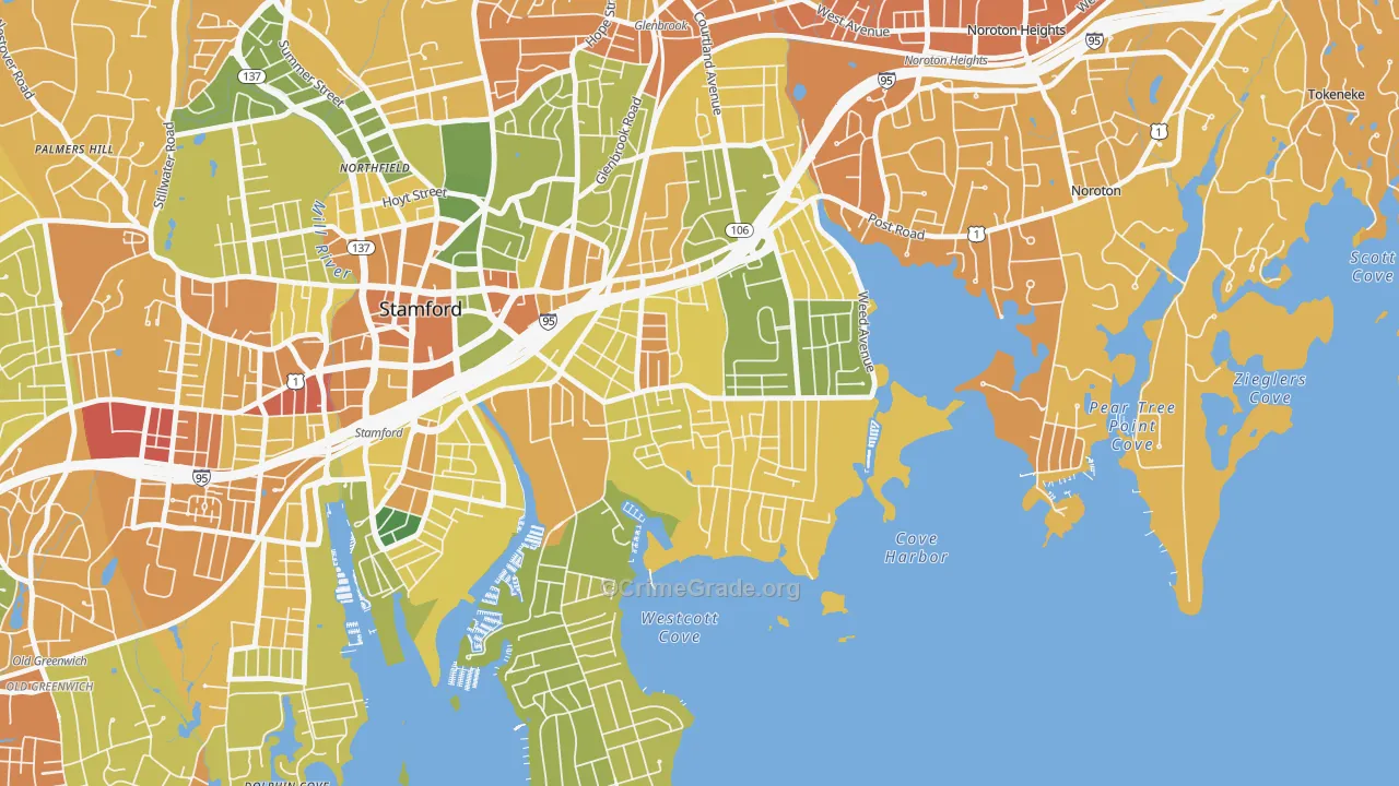 Cove-East Side, Stamford, CT Map of Drug-Related Crime Rates