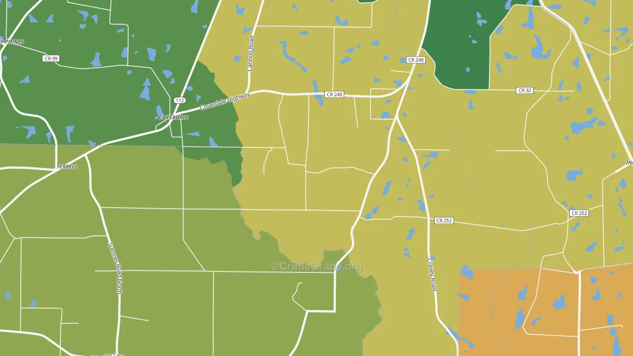 Coverdale, GA Map of Drug-Related Crime Rates