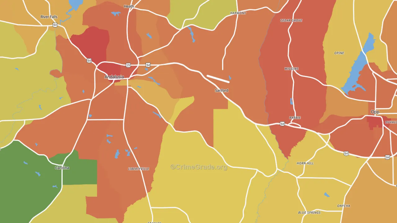 Covington County, AL Map of Drug-Related Crime Rates