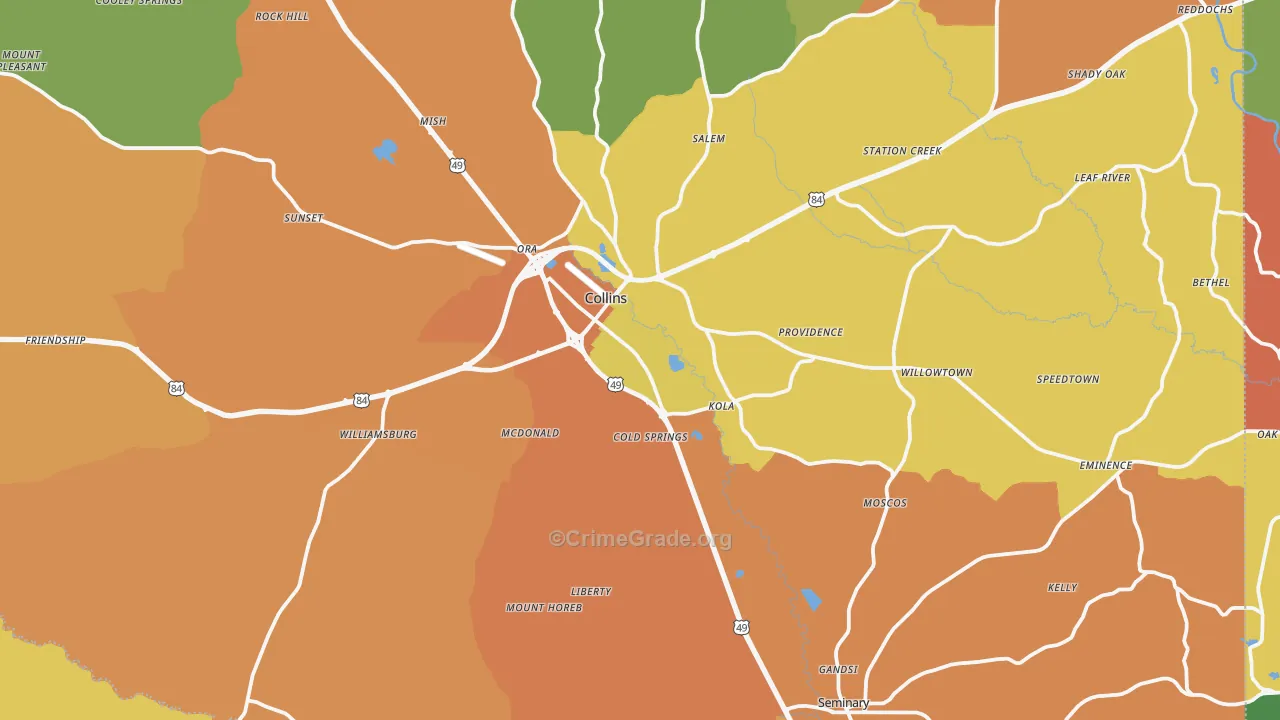 Covington County, MS Map of Drug-Related Crime Rates