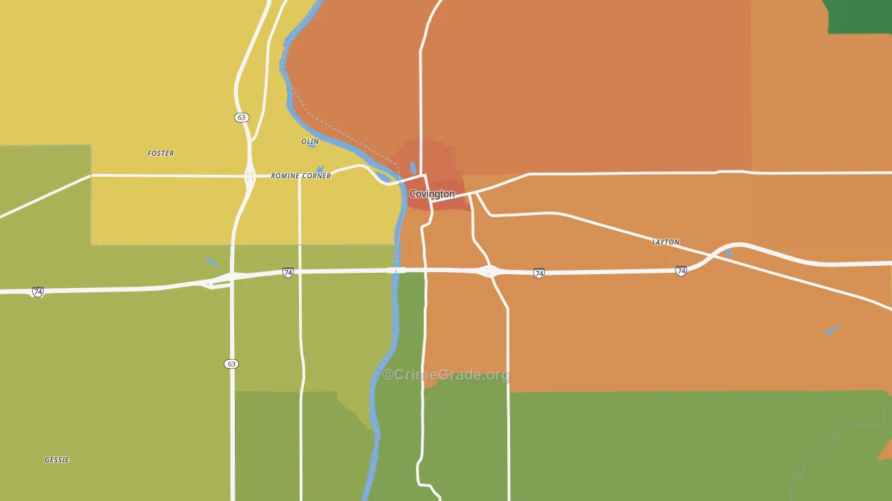 Covington, IN Map of Drug-Related Crime Rates