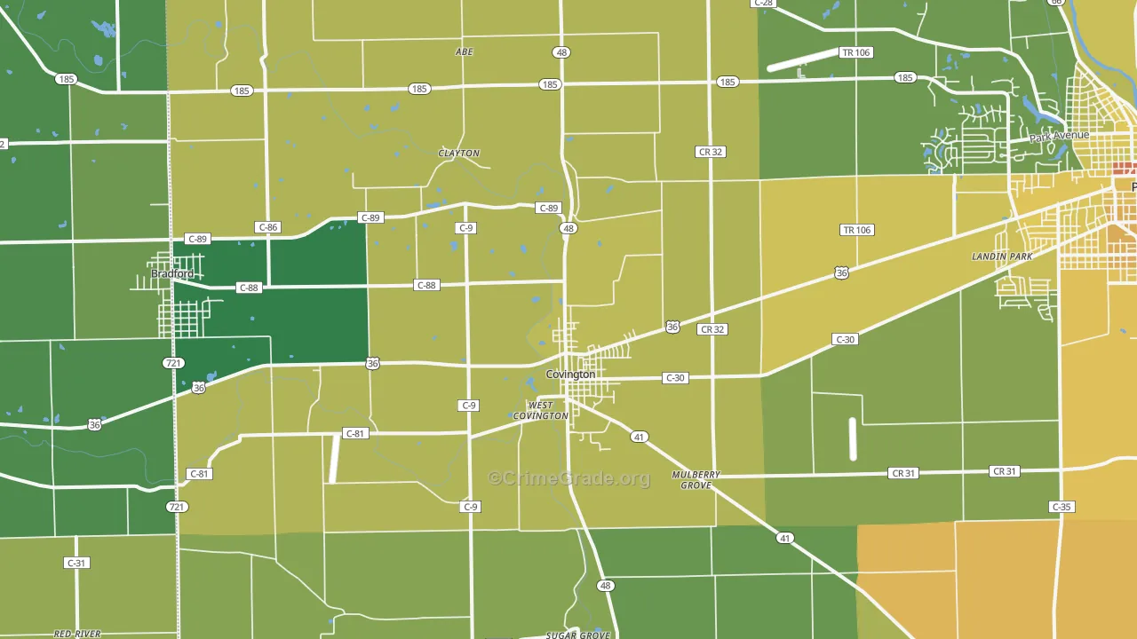 Covington, OH Map of Drug-Related Crime Rates