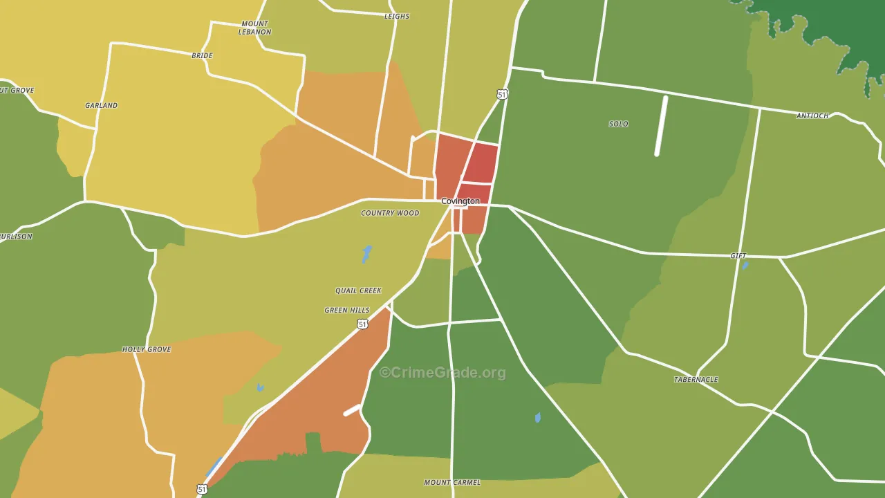 Covington, TN Map of Drug-Related Crime Rates