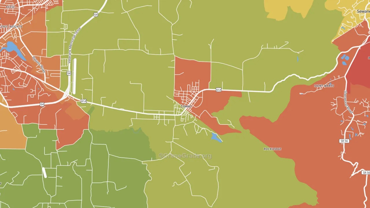 Cowan, TN Map of Drug-Related Crime Rates