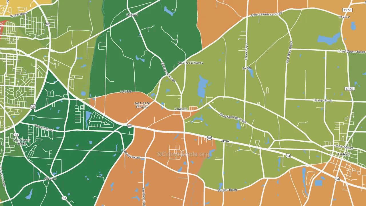 Cowarts, AL Map of Drug-Related Crime Rates
