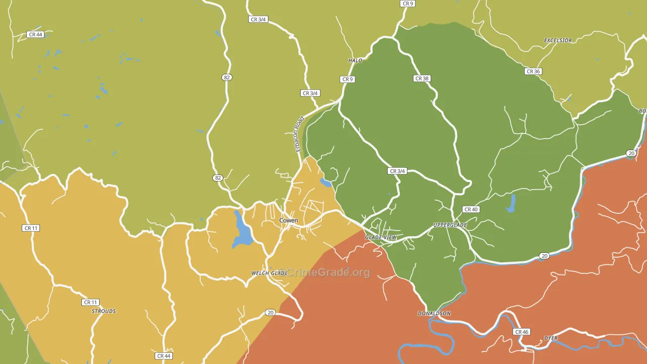 Cowen, WV Map of Drug-Related Crime Rates