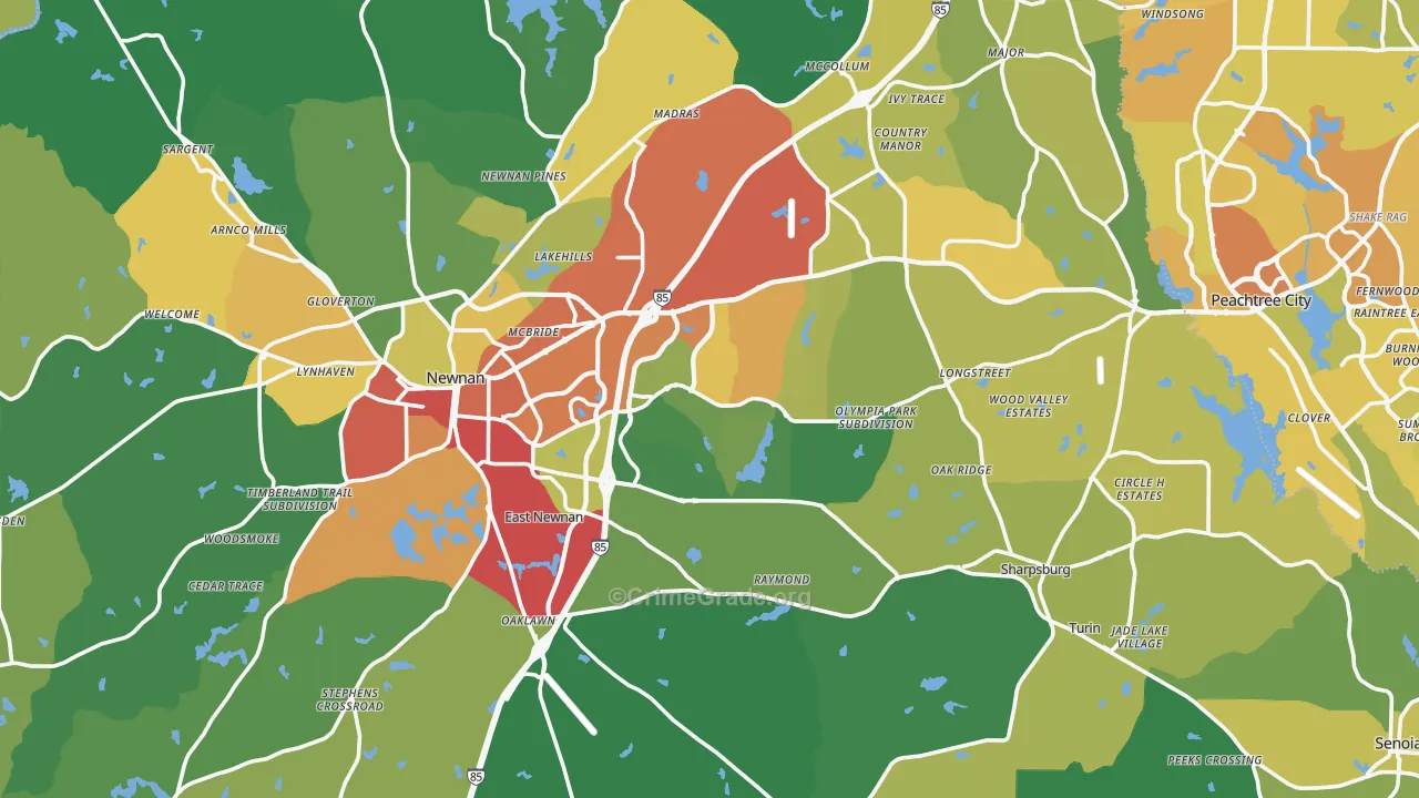 Coweta County, GA Map of Drug-Related Crime Rates
