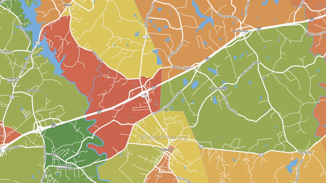 Cowpens, SC Map of Drug-Related Crime Rates