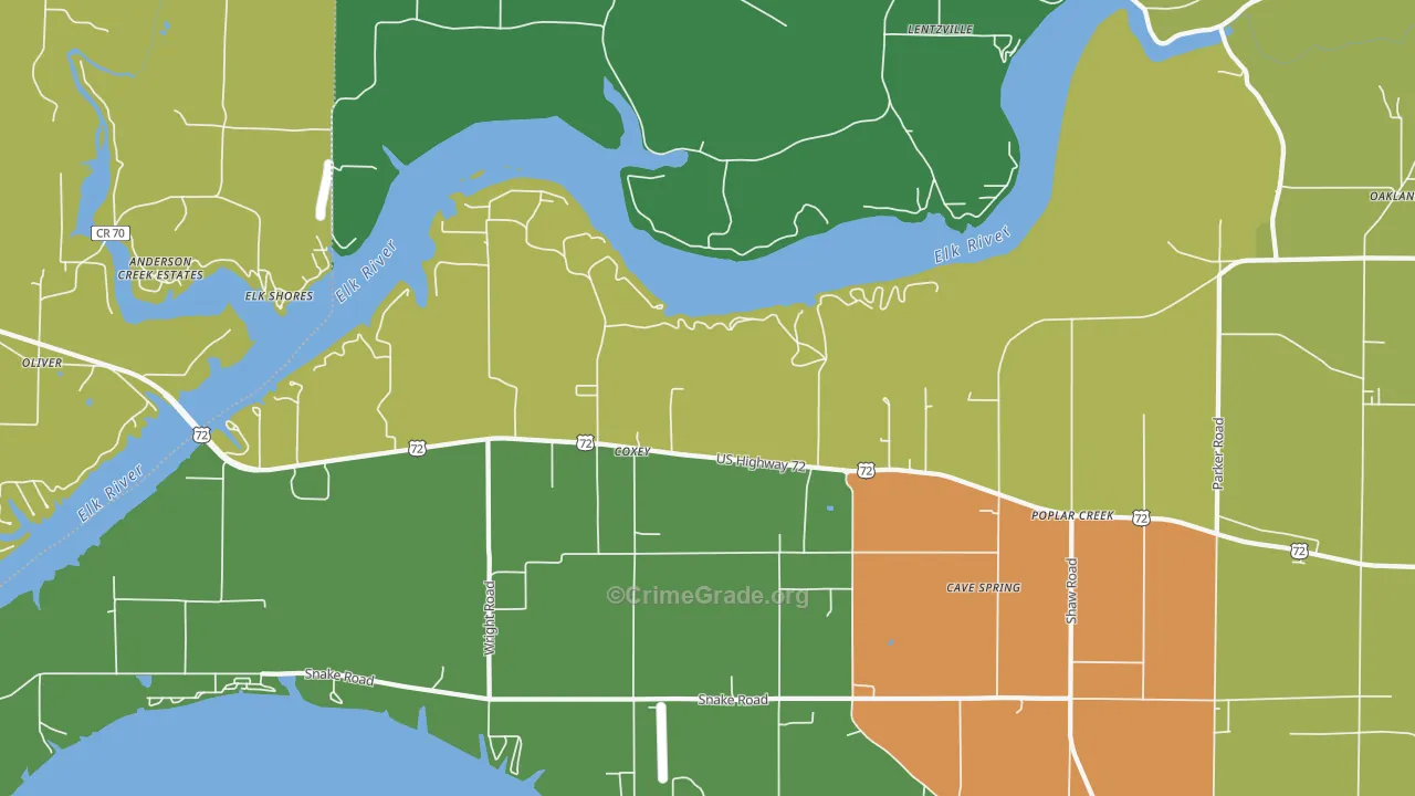 Coxey, AL Map of Drug-Related Crime Rates