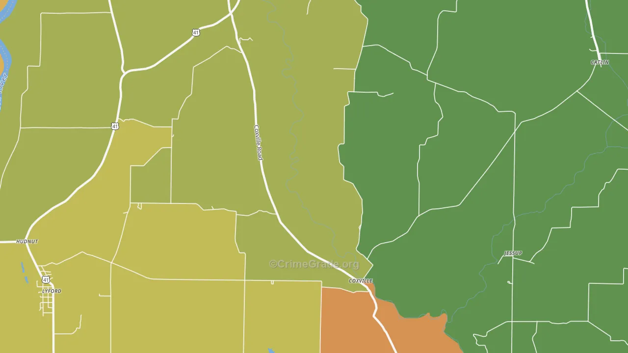 Coxville, IN Map of Drug-Related Crime Rates