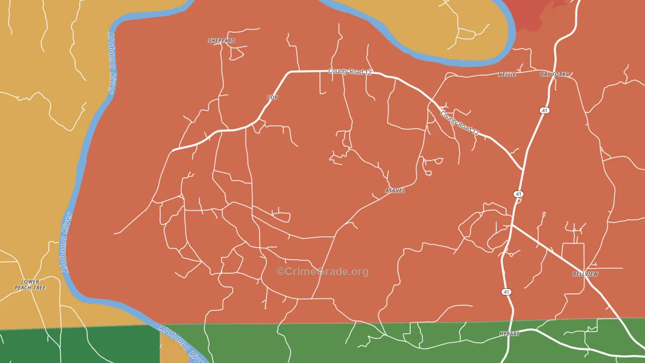 Coy, AL Map of Drug-Related Crime Rates