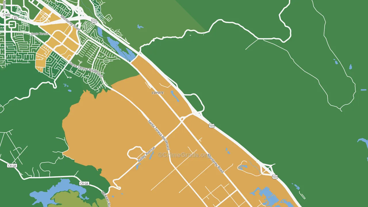 Coyote, CA Map of Drug-Related Crime Rates