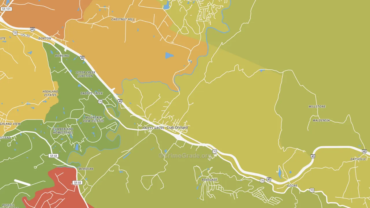 Crab Orchard, TN Map of Drug-Related Crime Rates