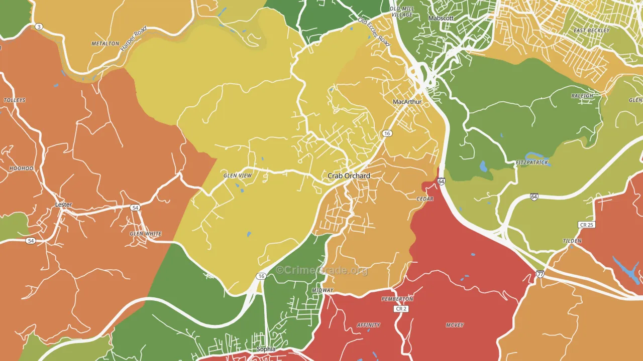 Crab Orchard, WV Map of Drug-Related Crime Rates