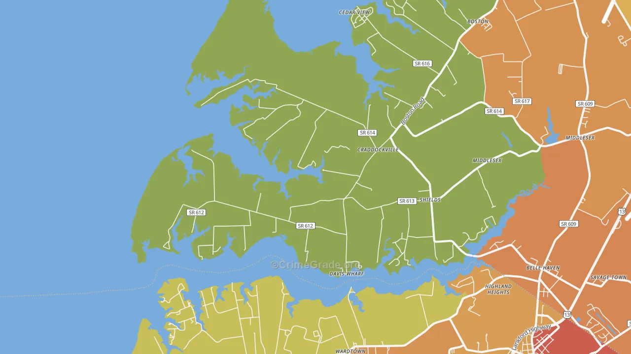 Craddockville, VA Map of Drug-Related Crime Rates