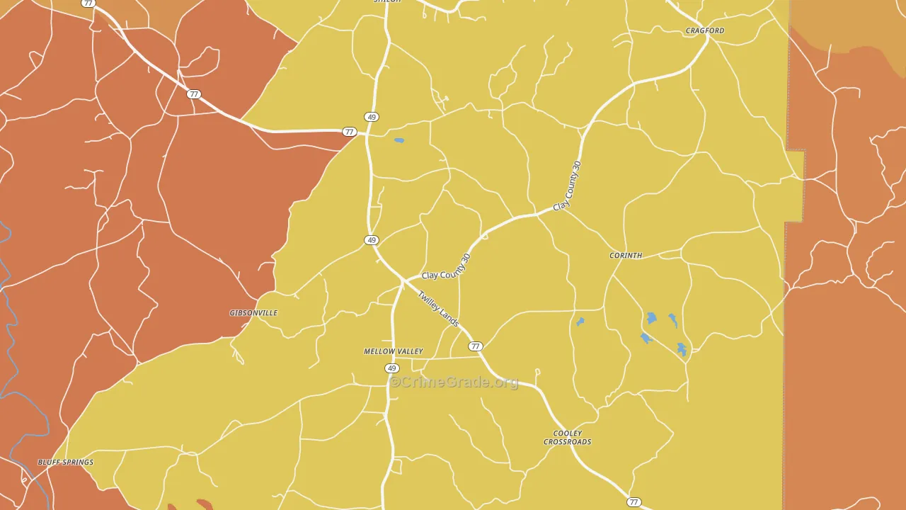Cragford, AL Map of Drug-Related Crime Rates