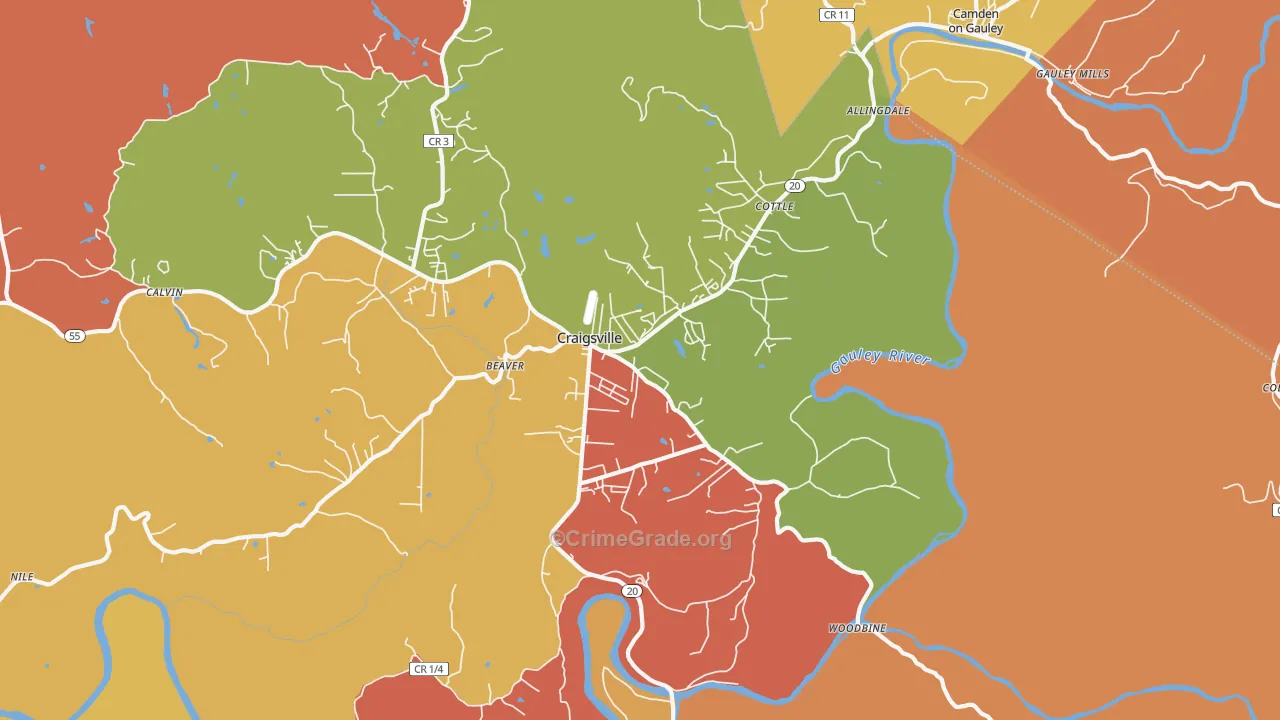 Craigsville, WV Map of Drug-Related Crime Rates