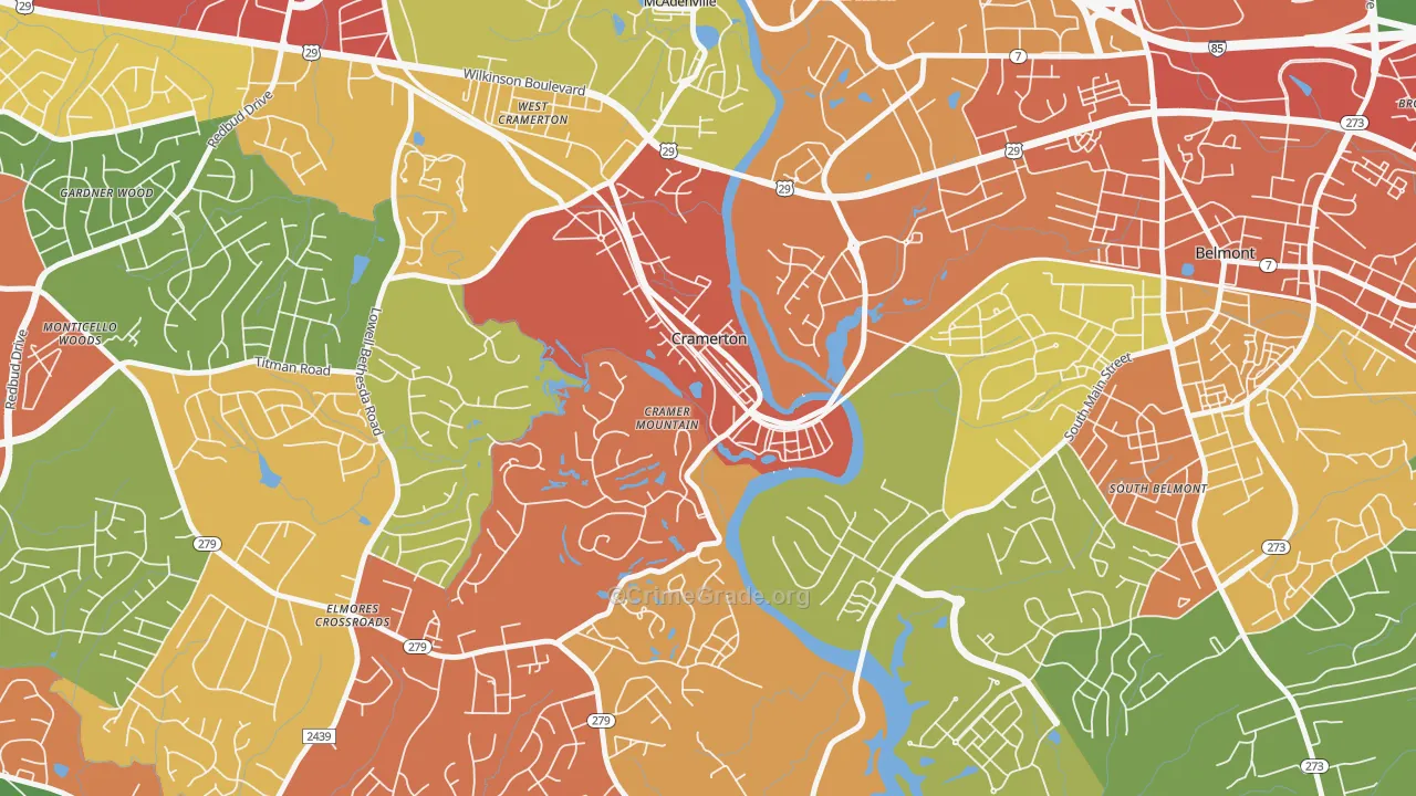 Cramerton, NC Map of Drug-Related Crime Rates
