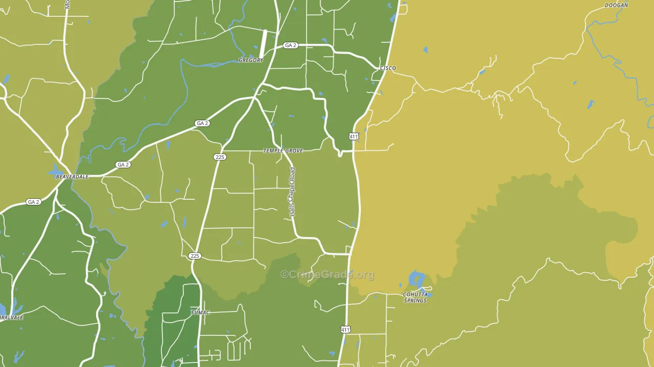 Crandall, GA Map of Drug-Related Crime Rates