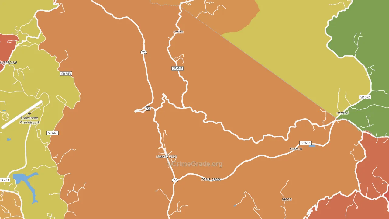 Cranes Nest, VA Map of Drug-Related Crime Rates