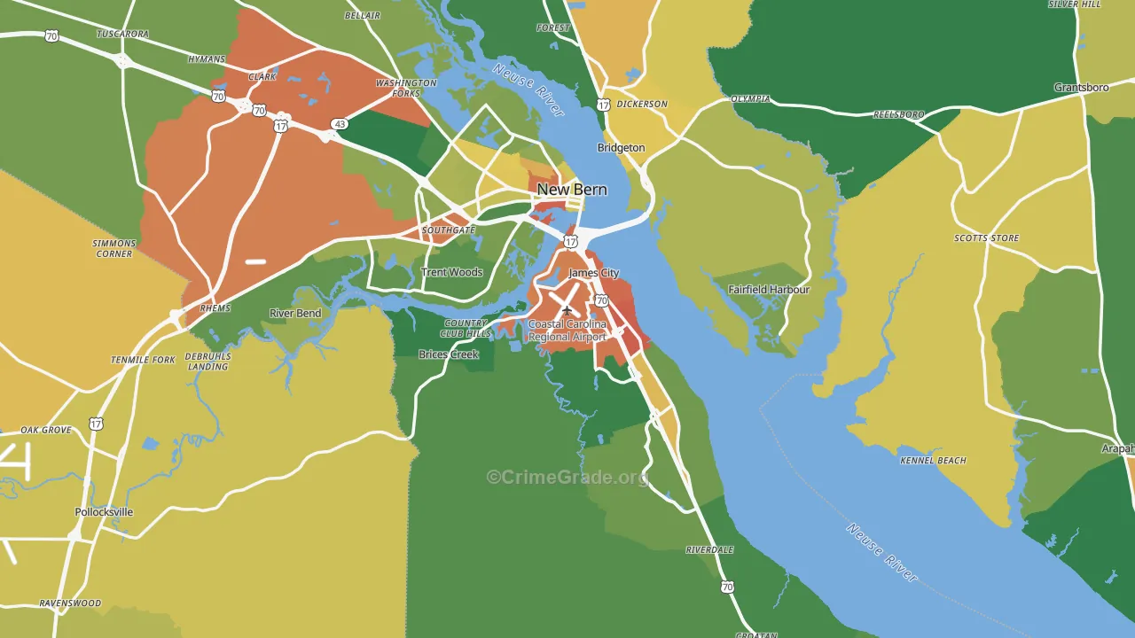 Craven County, NC Map of Drug-Related Crime Rates