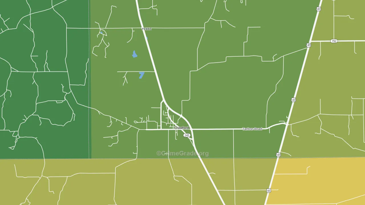 Crawford, MS Map of Drug-Related Crime Rates