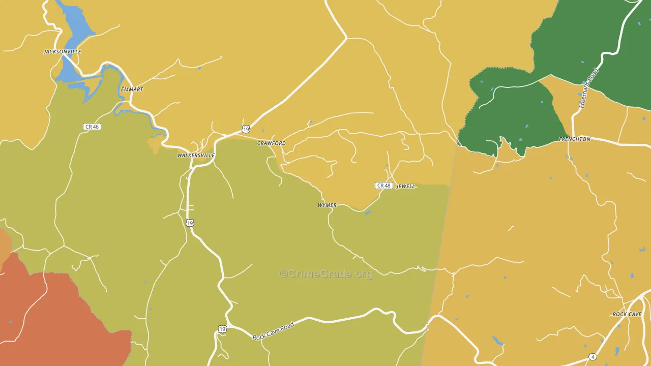 Crawford, WV Map of Drug-Related Crime Rates