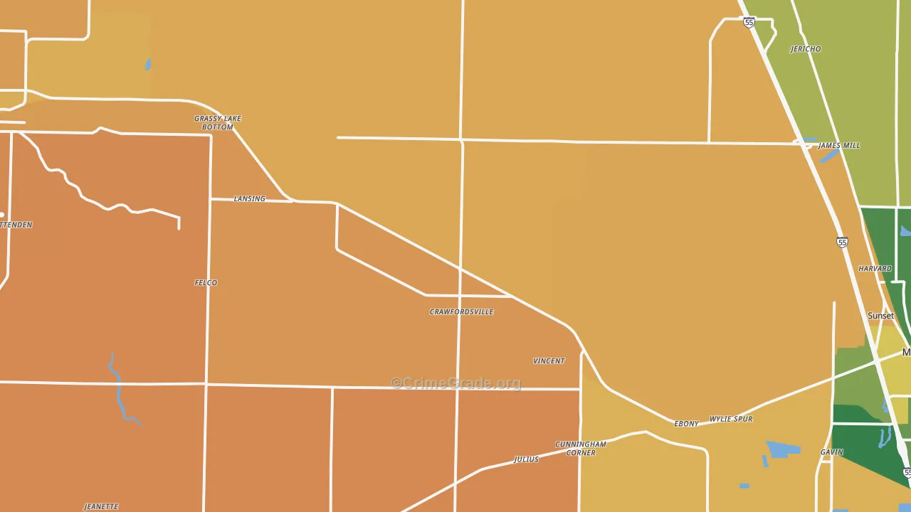 Crawfordsville, AR Map of Drug-Related Crime Rates
