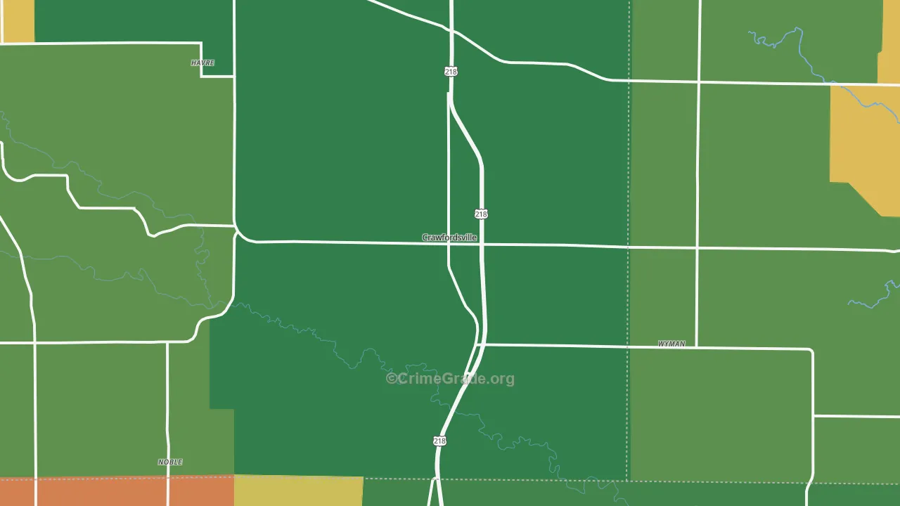 Crawfordsville, IA Map of Drug-Related Crime Rates