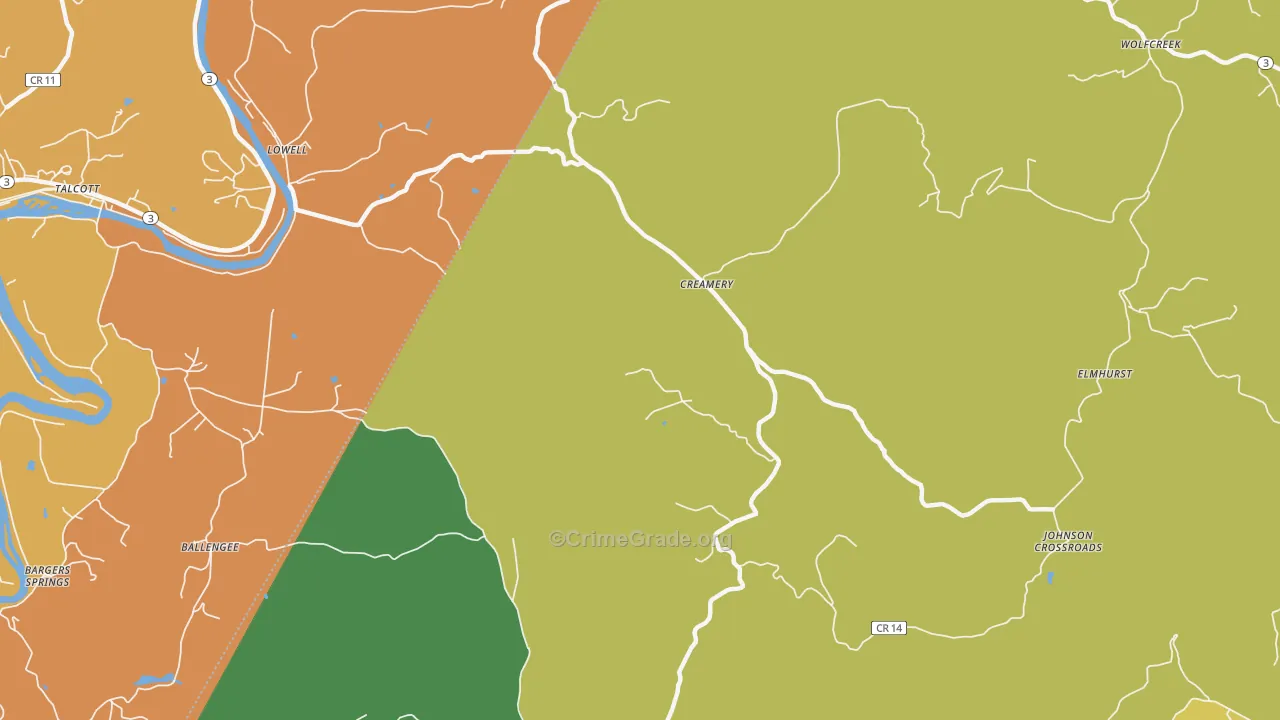 Creamery, WV Map of Drug-Related Crime Rates