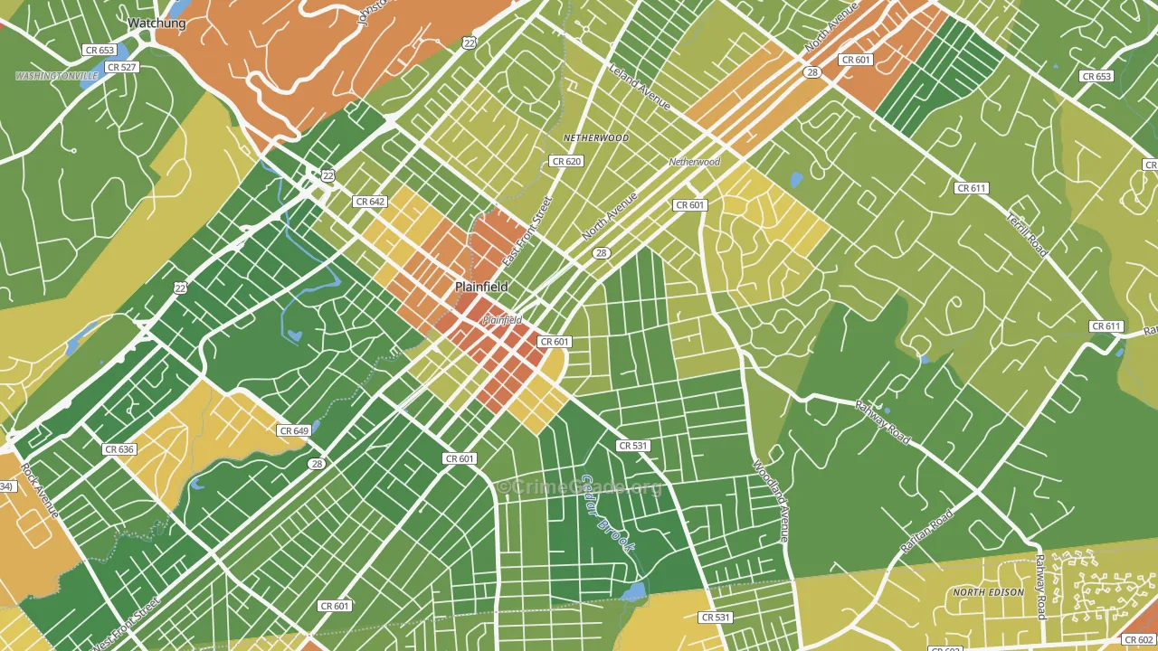 Crescent Area Historic District, Plainfield, NJ Map of Drug-Related Crime Rates