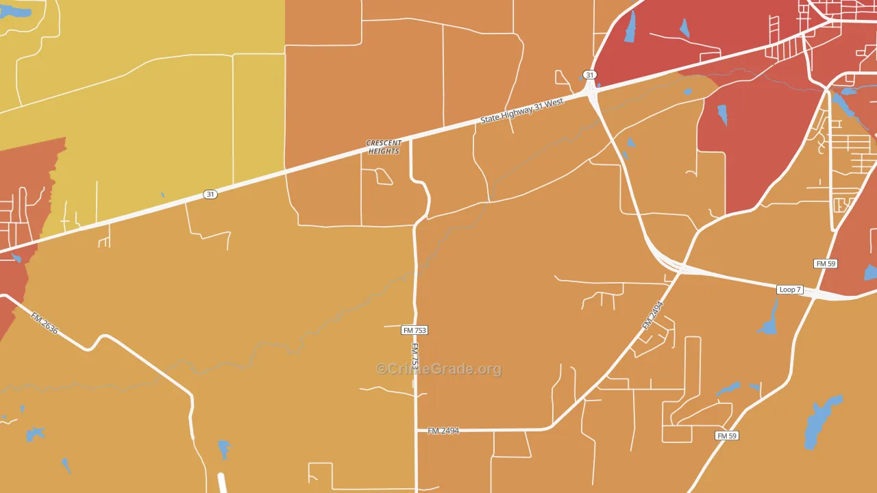 Crescent Heights, TX Map of Drug-Related Crime Rates