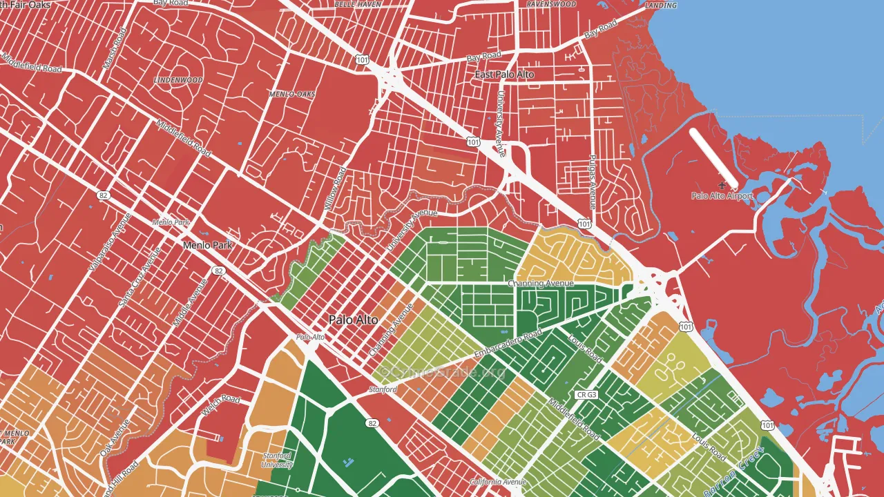 Crescent Park, Palo Alto, CA Map of Drug-Related Crime Rates