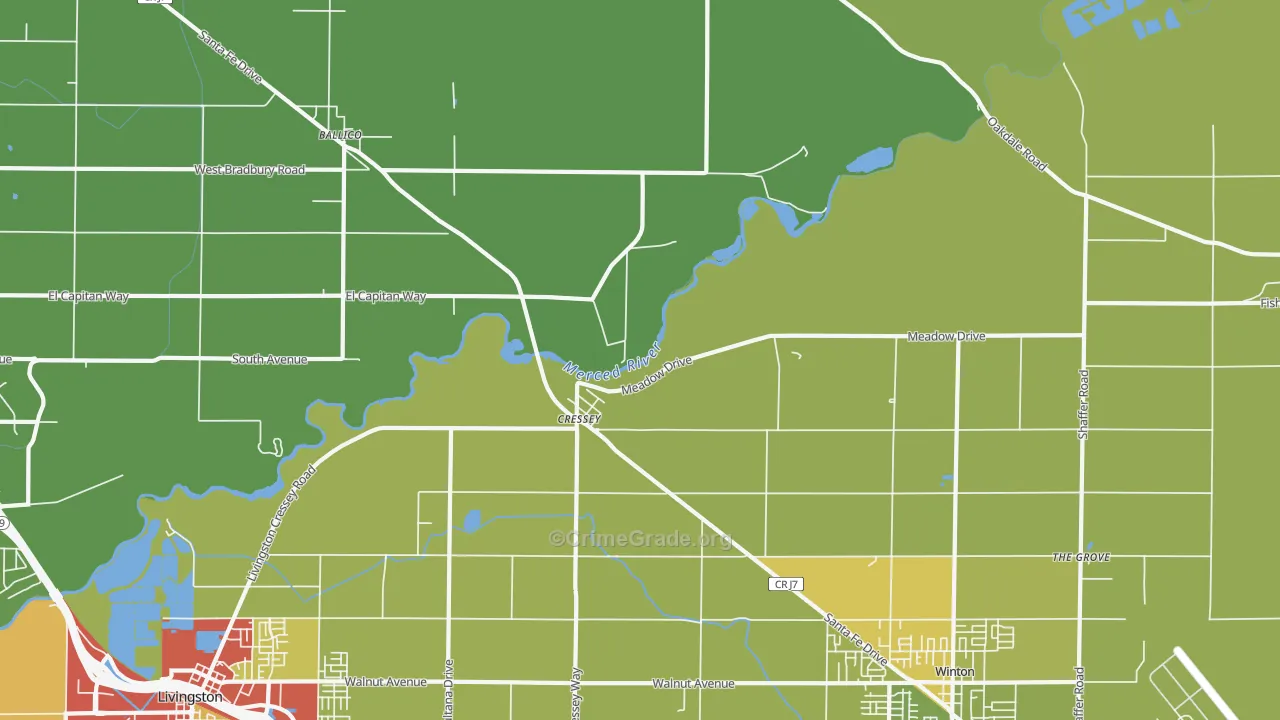 Cressey, CA Map of Drug-Related Crime Rates