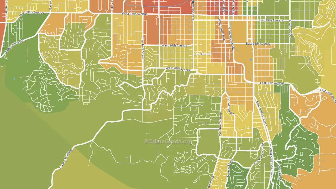Crest Drive, Eugene, OR Map of Drug-Related Crime Rates