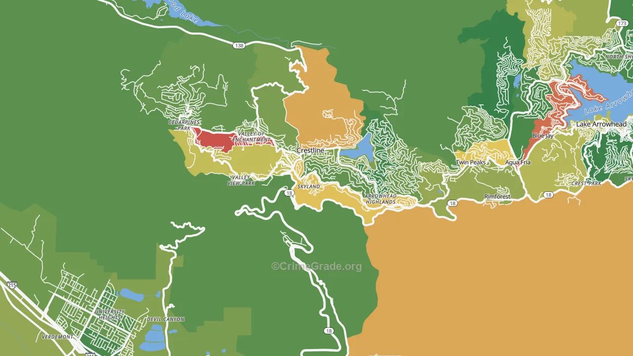 Crestline, CA Map of Drug-Related Crime Rates