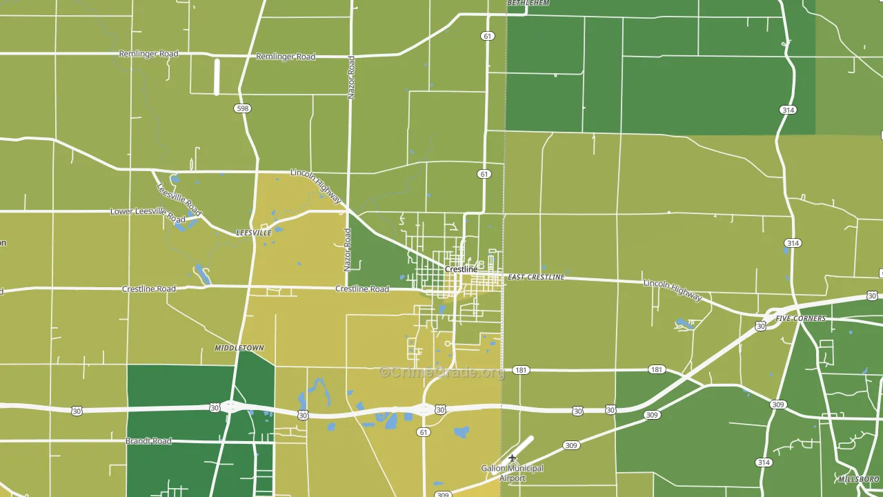 Crestline, OH Map of Drug-Related Crime Rates