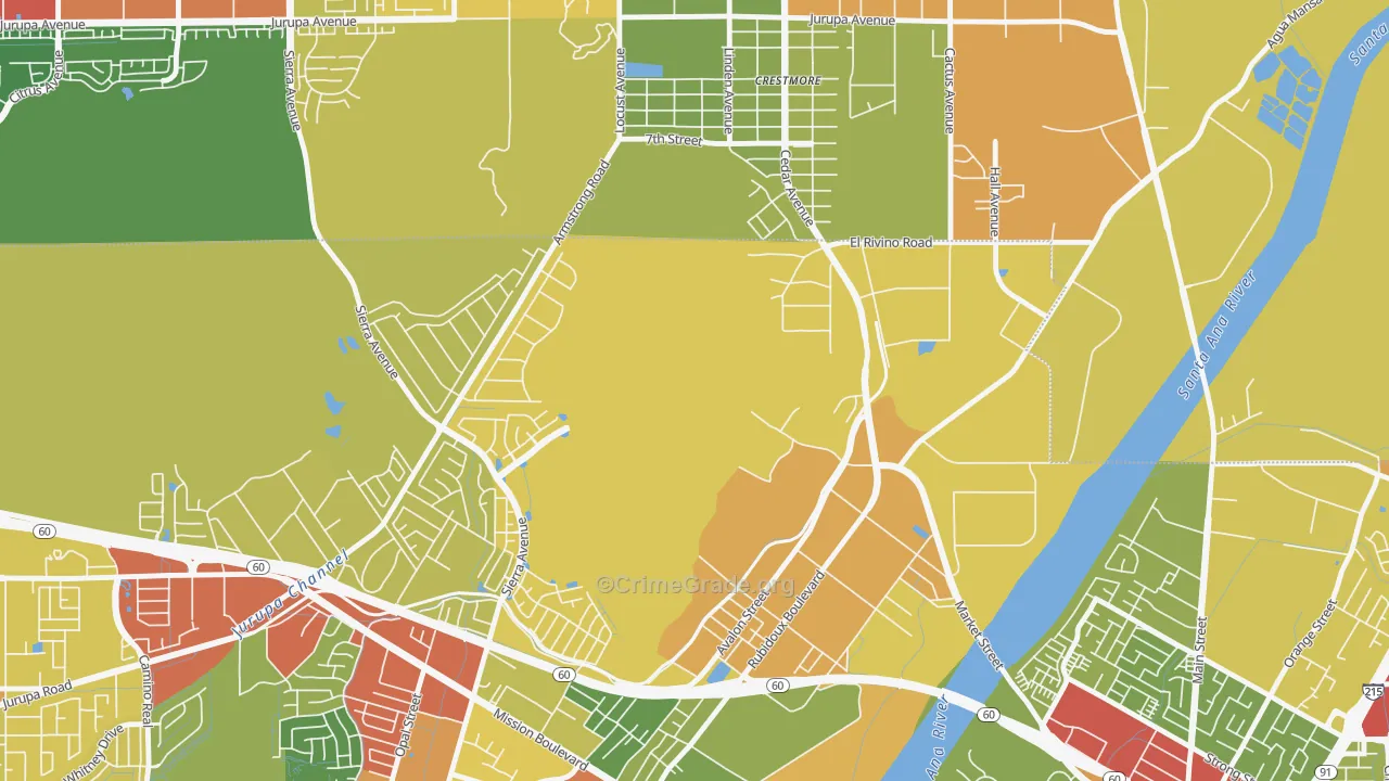 Crestmore Heights, CA Map of Drug-Related Crime Rates