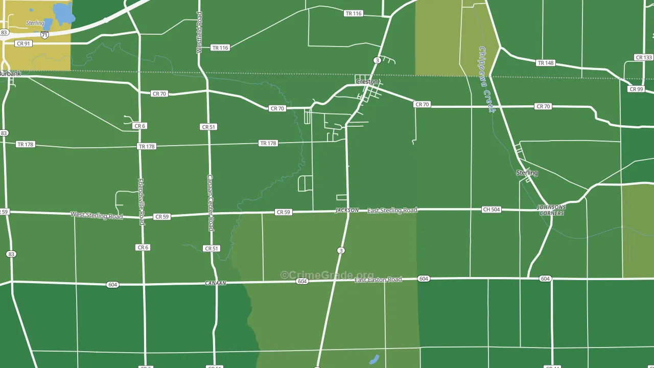 Creston, OH Map of Drug-Related Crime Rates