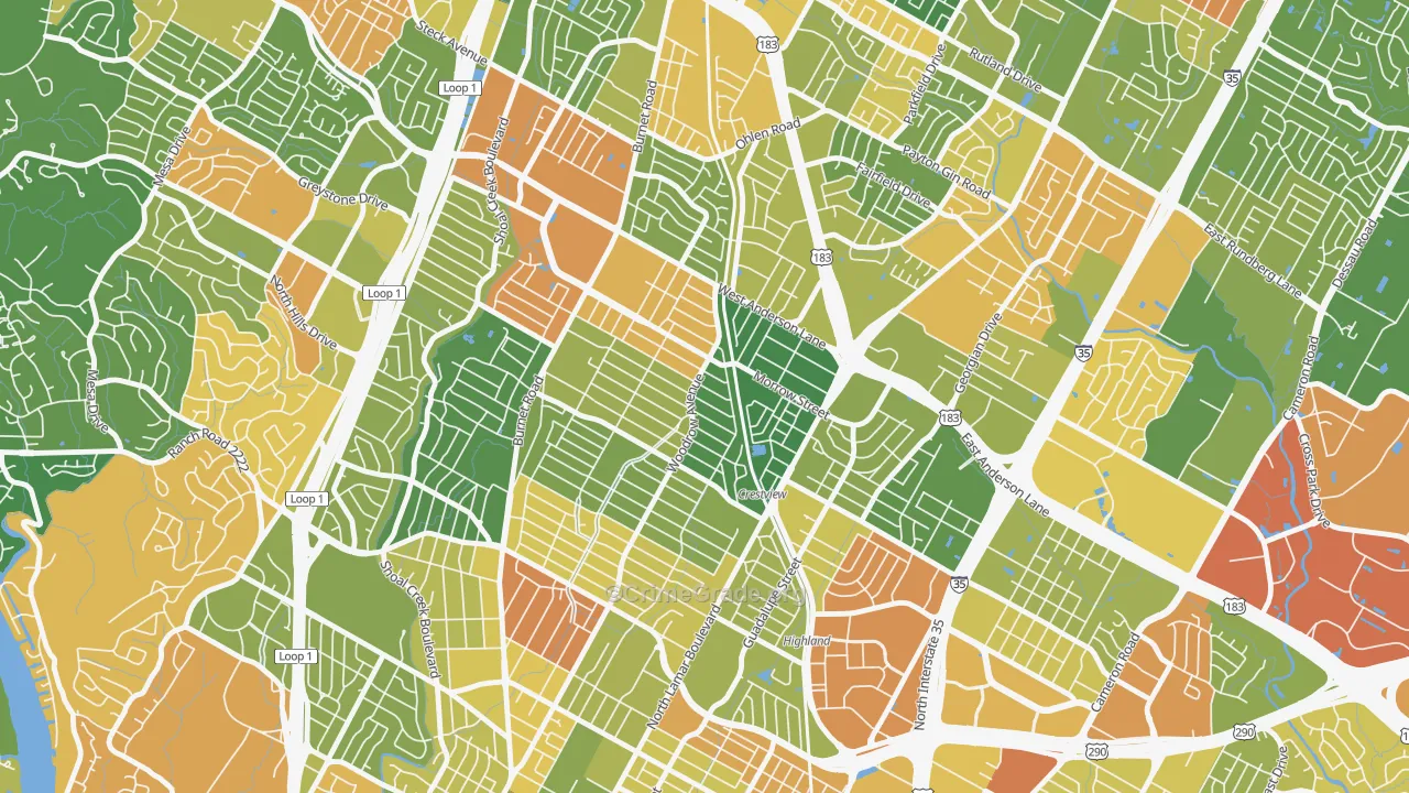 Crestview, Austin, TX Map of Drug-Related Crime Rates