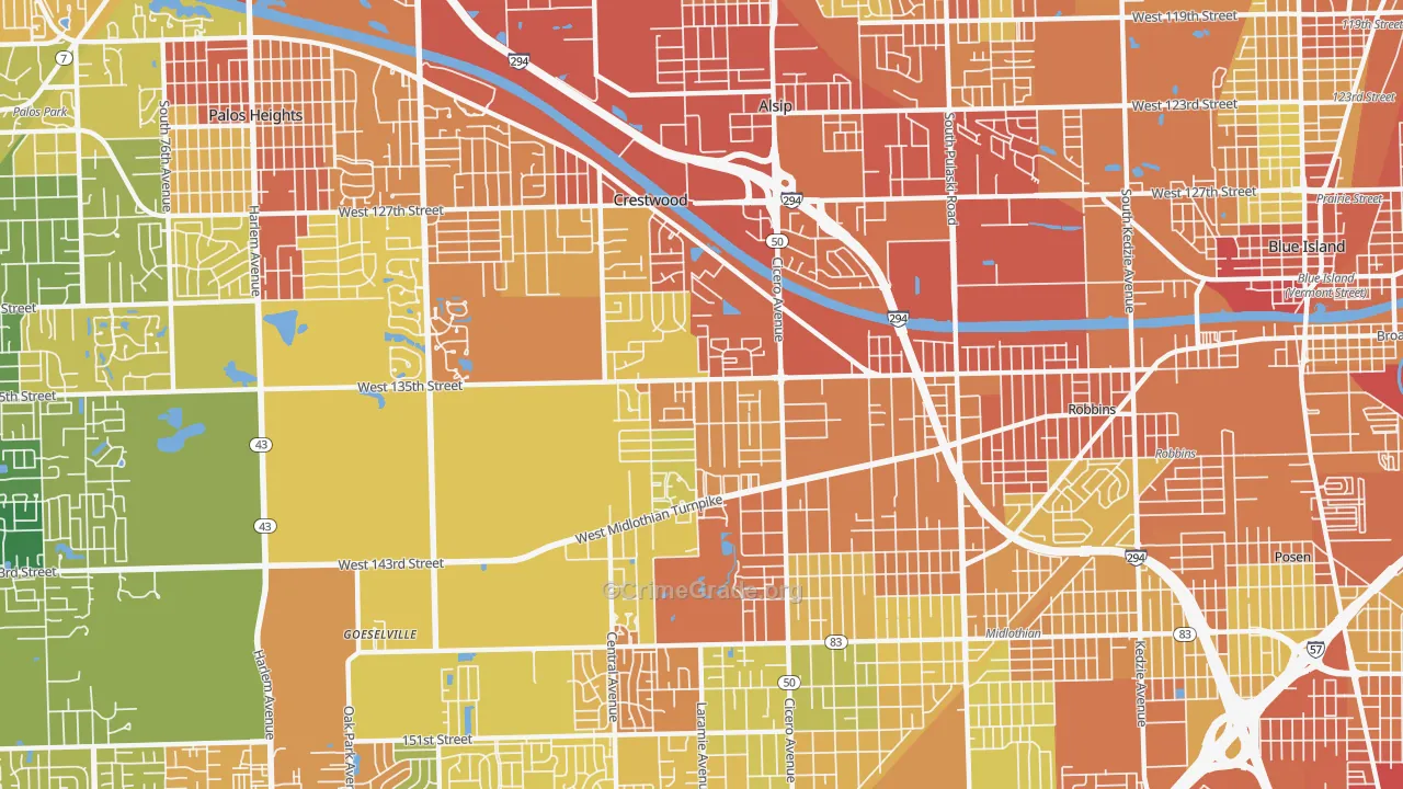 Crestwood, IL Map of Drug-Related Crime Rates