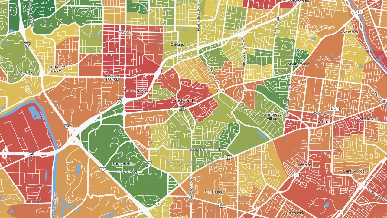 Crestwood, MO Map of Drug-Related Crime Rates