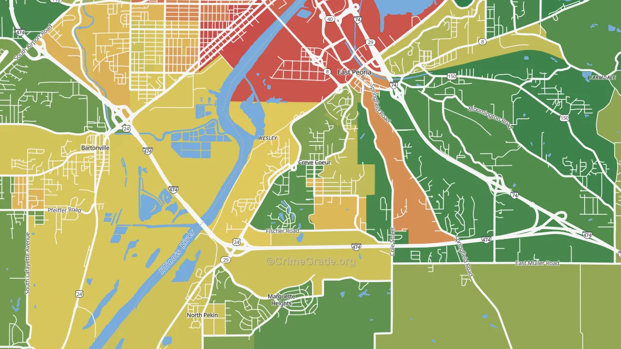 Creve Coeur, IL Map of Drug-Related Crime Rates
