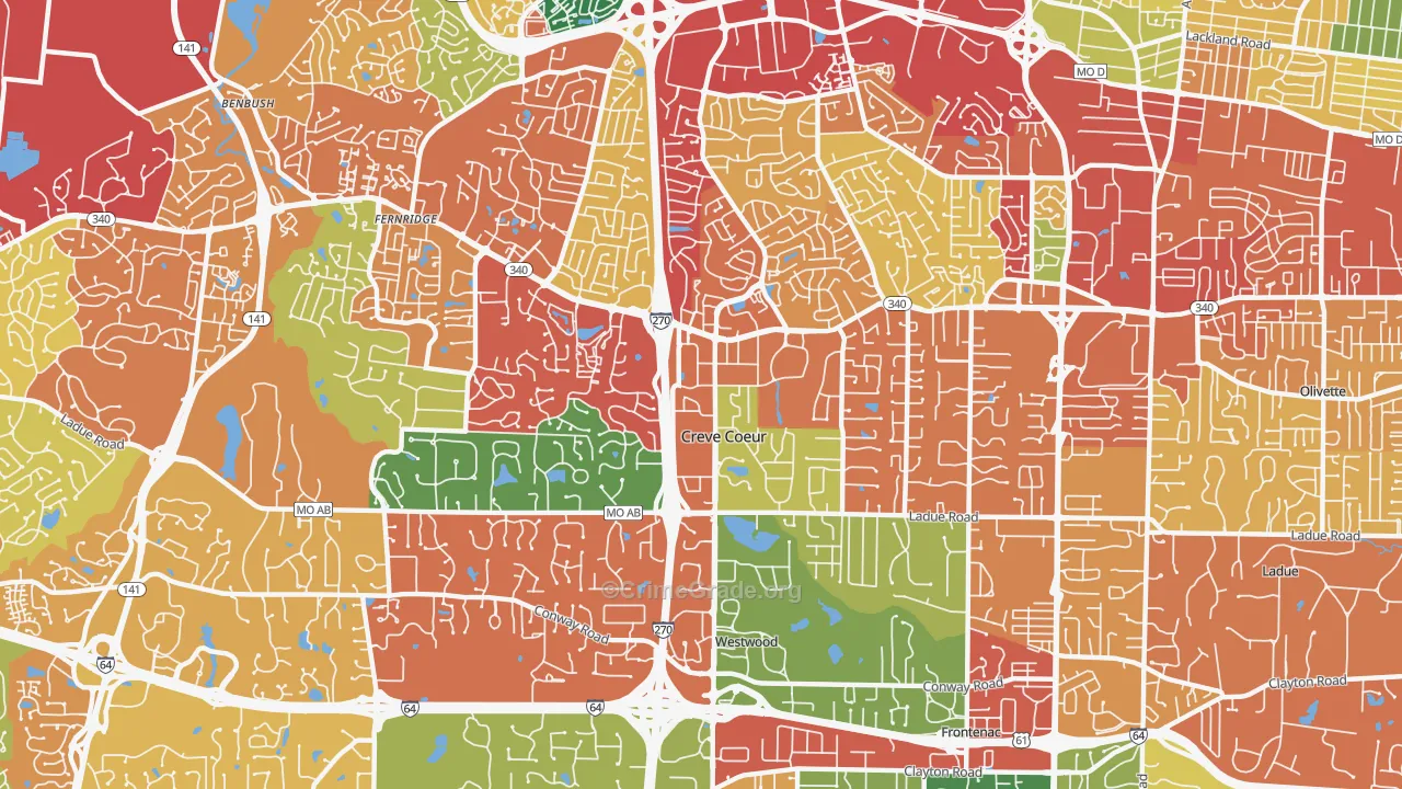 Creve Coeur, MO Map of Drug-Related Crime Rates