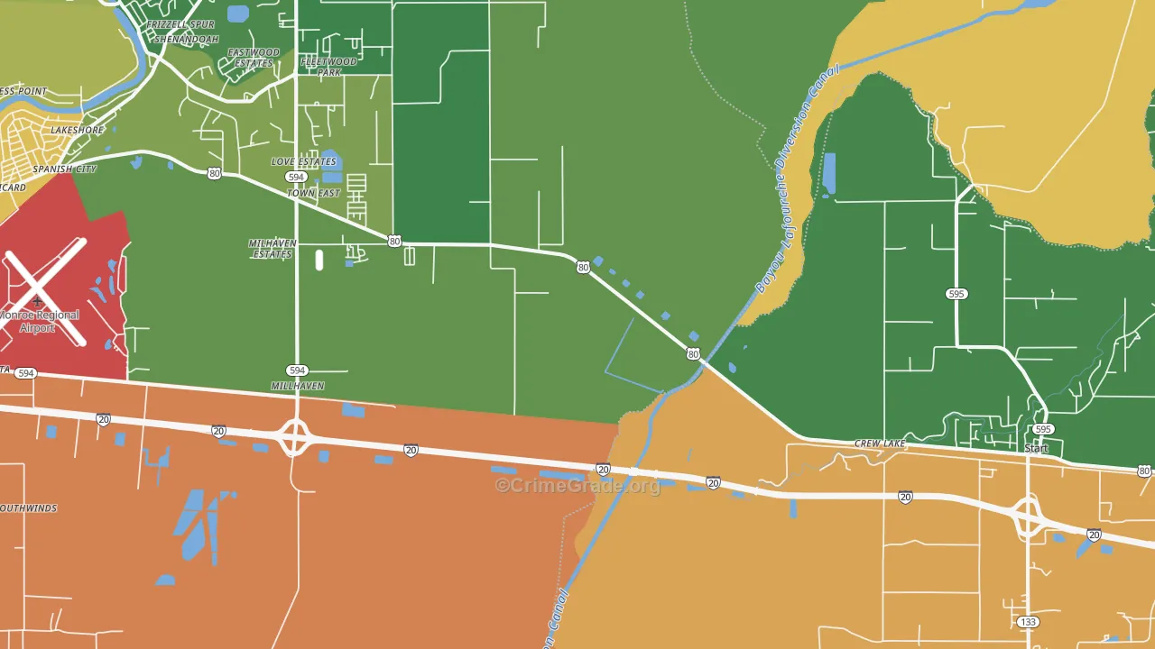 Crew Lake, LA Map of Drug-Related Crime Rates