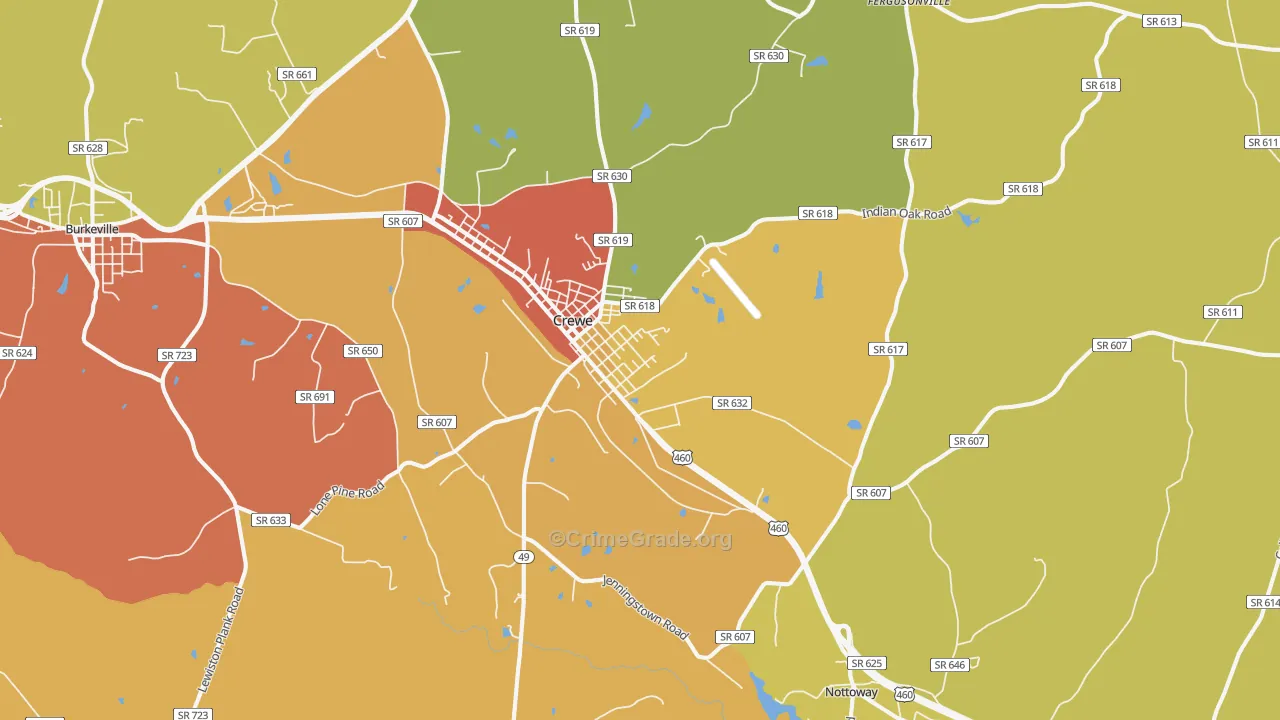 Crewe, VA Map of Drug-Related Crime Rates
