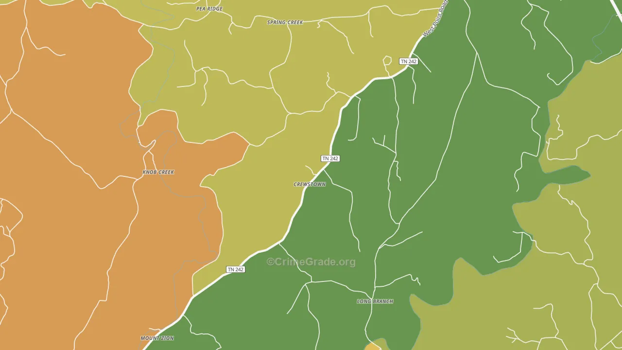 Crewstown, TN Map of Drug-Related Crime Rates
