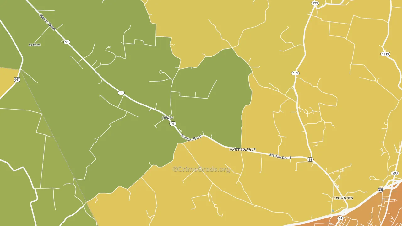 Crider, KY Map of Drug-Related Crime Rates