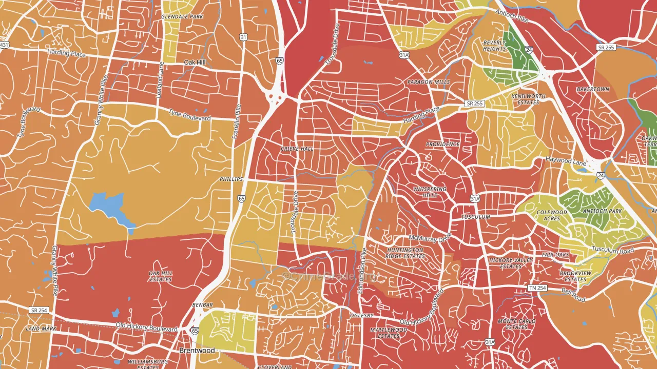 Crieve Hall, Nashville, TN Map of Drug-Related Crime Rates